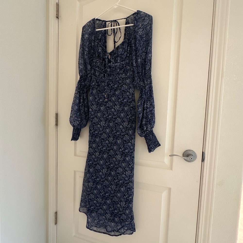 FREE PEOPLE AGLOW MIDI DRESS IN BLUE COMBO